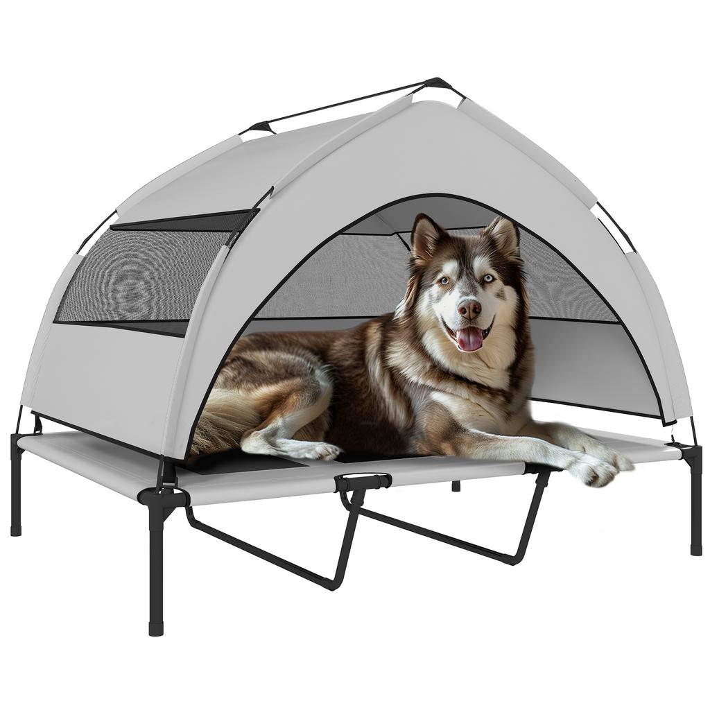 Elevated Dog Bed Tent with Canopy, 3-Sided Textilene, Carrying Bag, 122 X 92 X 94 Cm, Light Grey