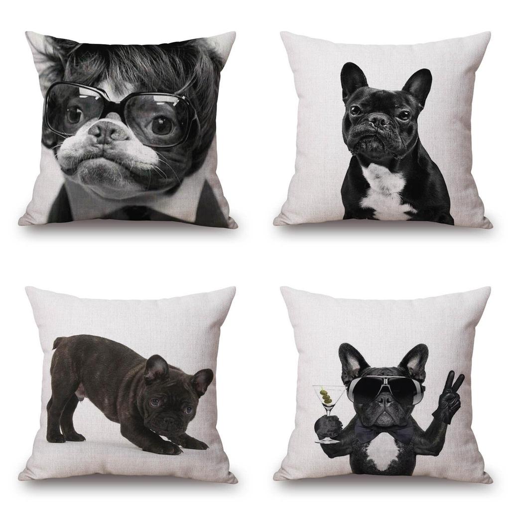 Adorable Cute French Bulldog Pattern Linen Throw Pillow Case For Trendy Home Decor