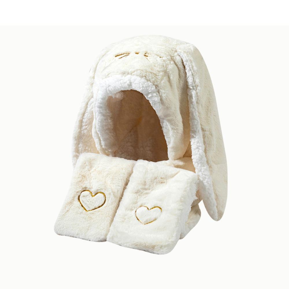 Faur Fur Cartoon Hat Cold Protection Winter Warmt Big Rabbit Ears Hat Thickened Hat Scarf Glove One Piece Set For Women Girls
