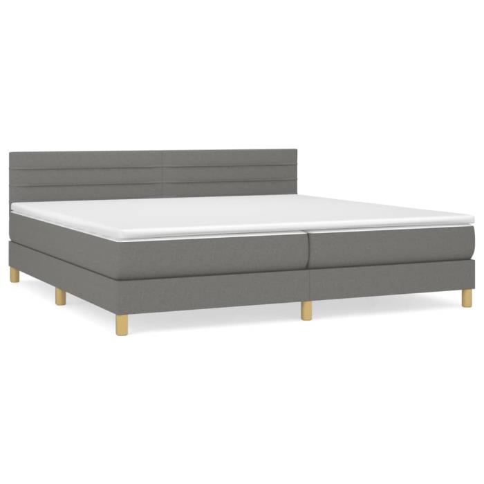 3140722 vidaXL Lit à sommier tapissier avec matelas Gris foncé 200x200cm Tissu