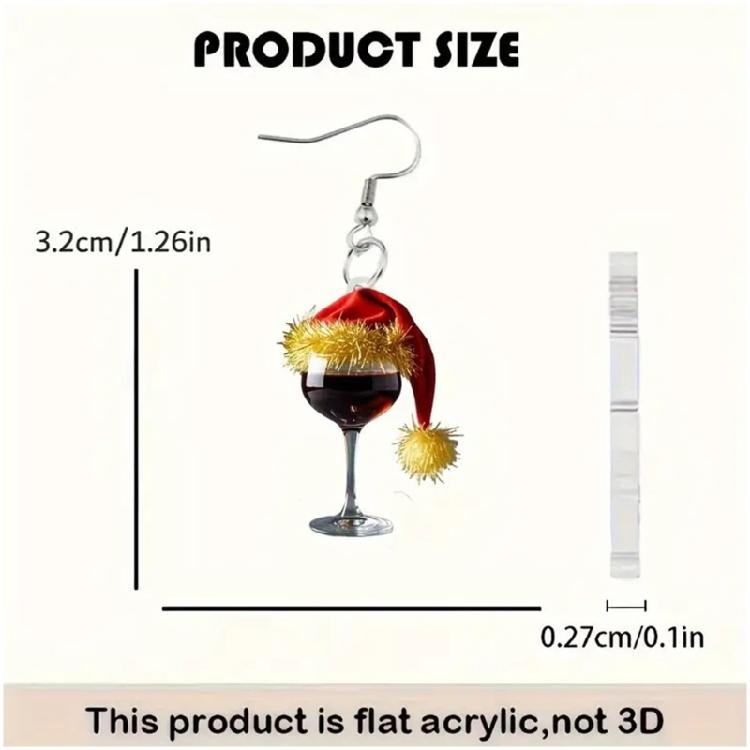 2Pairs Christmas Themed Earrings Lightweight and Comfortable Wine Glass and Hat Designs for Seasonal Celebrations