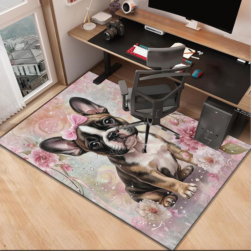 Cartoon Bulldog Stars Office Rug Chair Mat, Entryway Carpet, Suitable for Front Door, Bedroom, Living Room, Desk, Holiday Gift