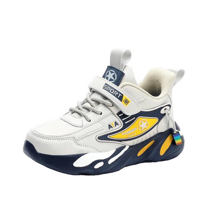 Athletische Schuhe für Jungen aus Mesh und Leder - Rutschfest, Abriebfest, Lässige Laufschuhe für Kinder, Frühjahrs- und Herbst-Schuljahreszeit.