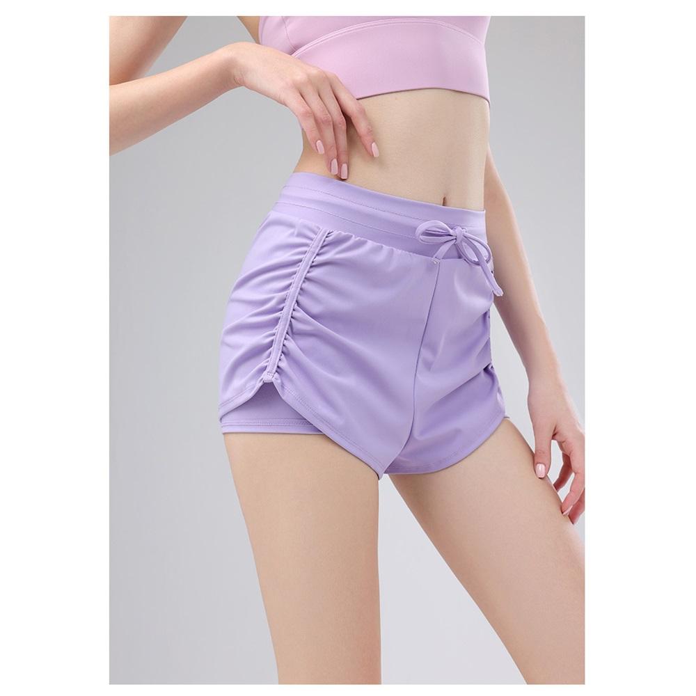 Summer High-waisted Pleated Drawstring Fake Two Pairs Of Casual Yoga Pants, Versatile Running And Sports, Anti-glare Training And Fitness Pants