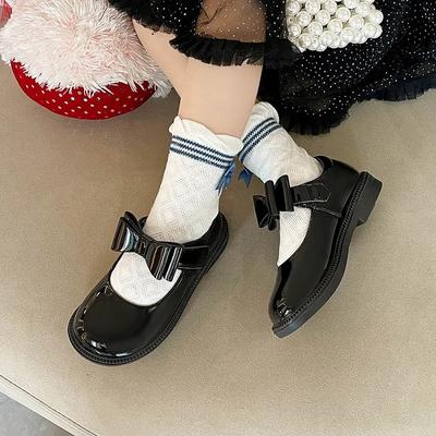 Kinder Lederschuhe glänzend PU Fliege schwarze Schulmädchenschuhe für Schulaufführungen Kinder modische Prinzessin lässige flache Schuhe