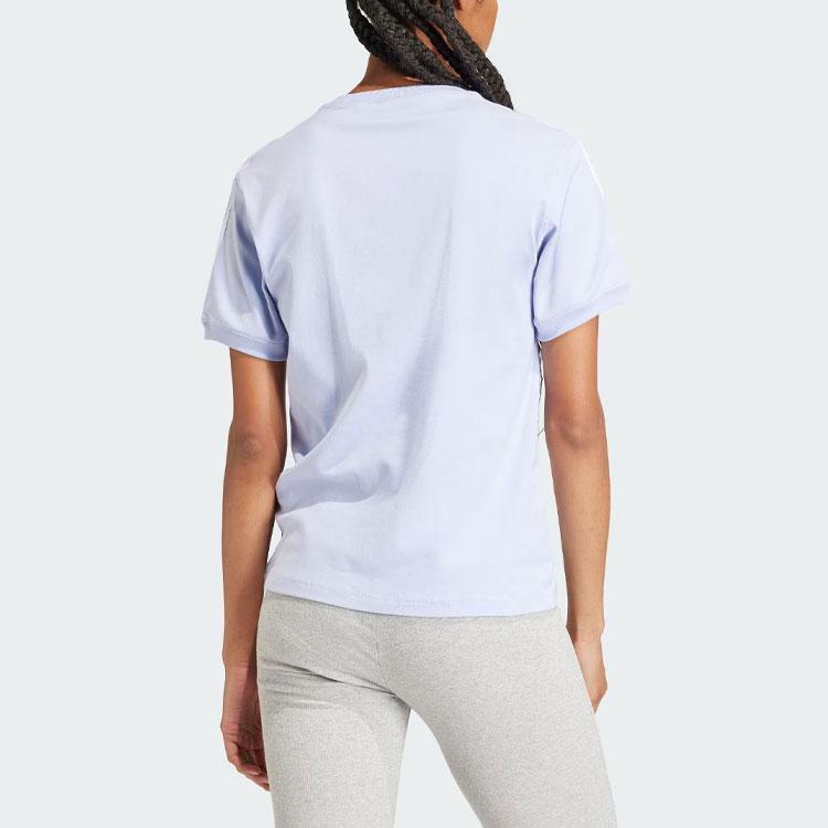 Adidas Originals 3-Stripes Color Block Crewneck Short Sleeve Tee Women Tops Light-Purple IR8052