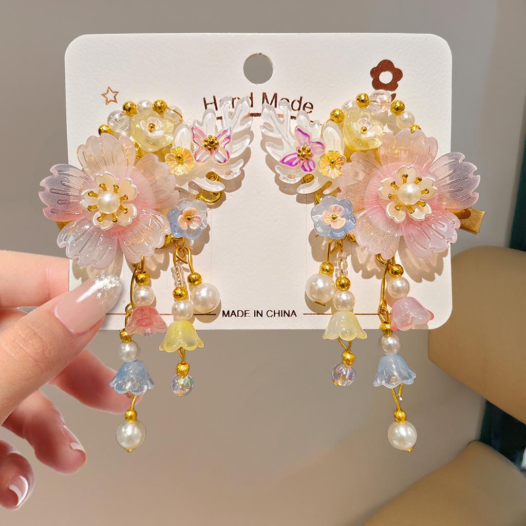 Mid-Autumn Hanfu Fairy Hair Clip - Women's & Children's Ancient Style Floral Tassel, Sweet Accessory for Girls