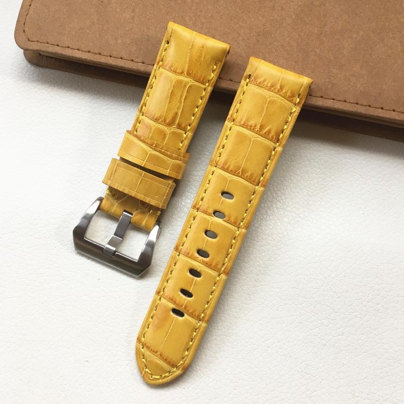 24 мм желтый ремешок из натуральной кожи с узором крокодила — фото 4