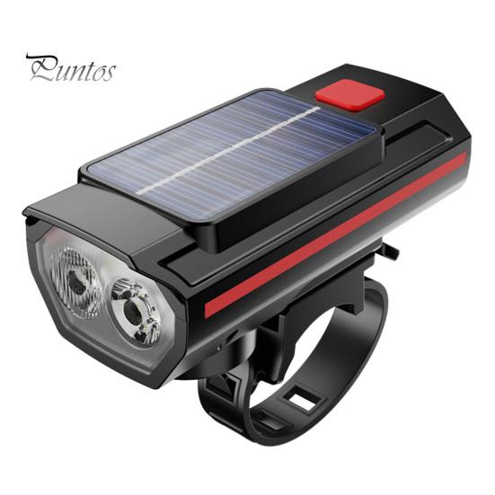 Universal Bike Front Light with Horn Multi-Functional Solar-Powered High Brightness Long-Range Illumination Bicycle Light