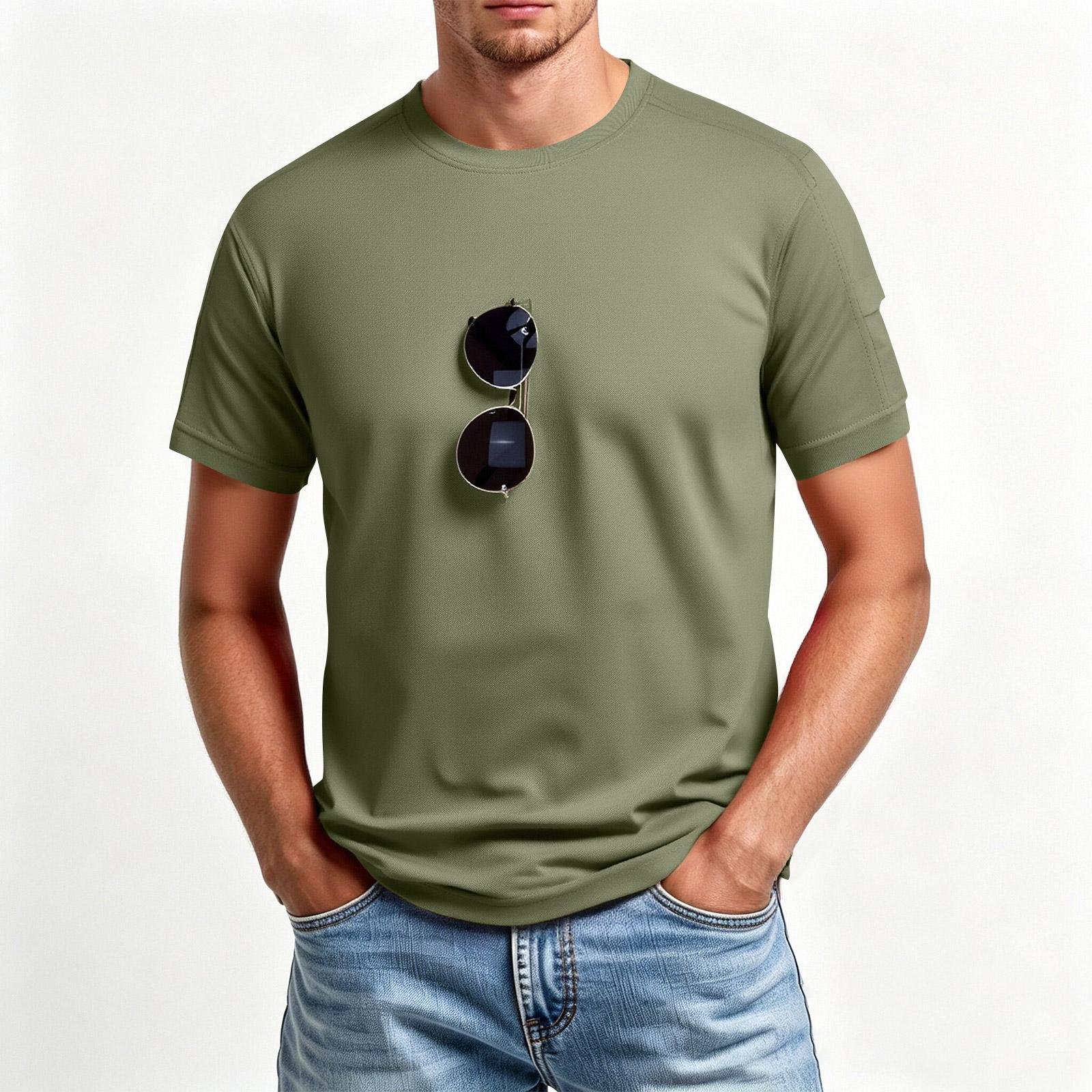 Men s Summer Round Neck T-Shirt, Quick-Drying Casual Sports Short Sleeve Top L