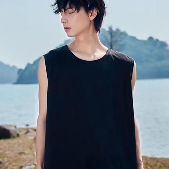 Men Vest Sleeveless Round Neck Summer Casual Sport Vest Pure Color Breathable Mesh Athletic Tank Tops