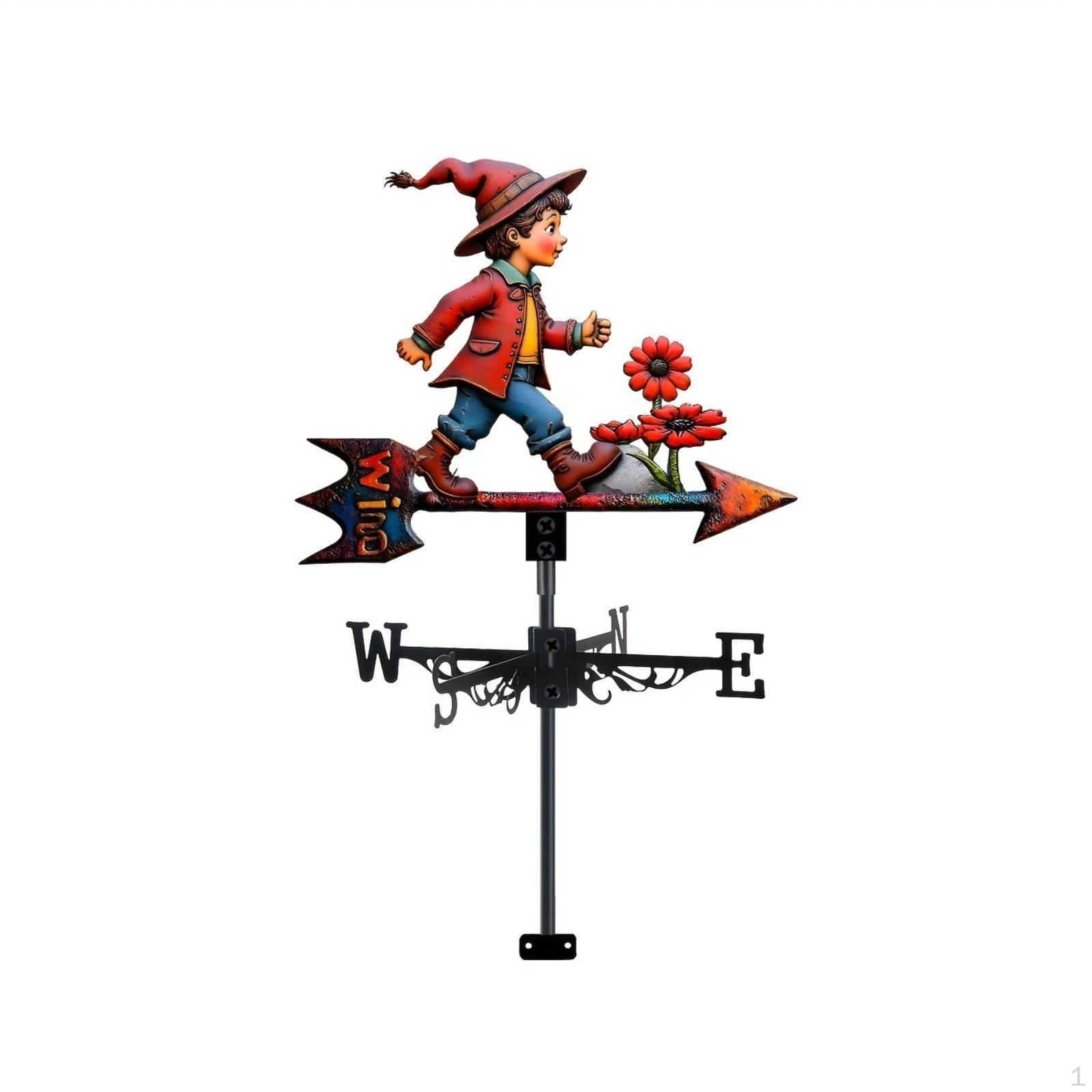 Little Boy Weathervane Rust Resistant Metal Wind Direction Indicator Smooth Rotation