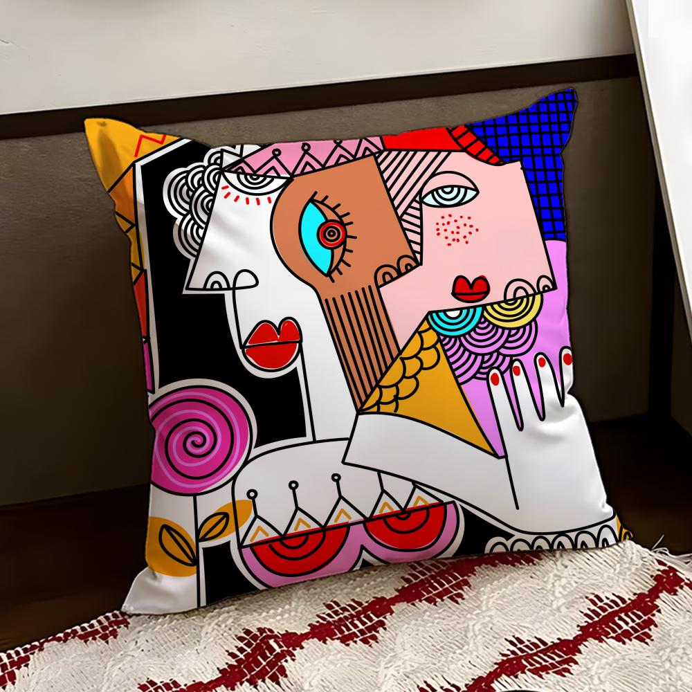 Colorful Abstract Faces Cushion Cover Reversible Soft Durable Pillow Cover Home  Car MultiScene Use for Daily Comfort