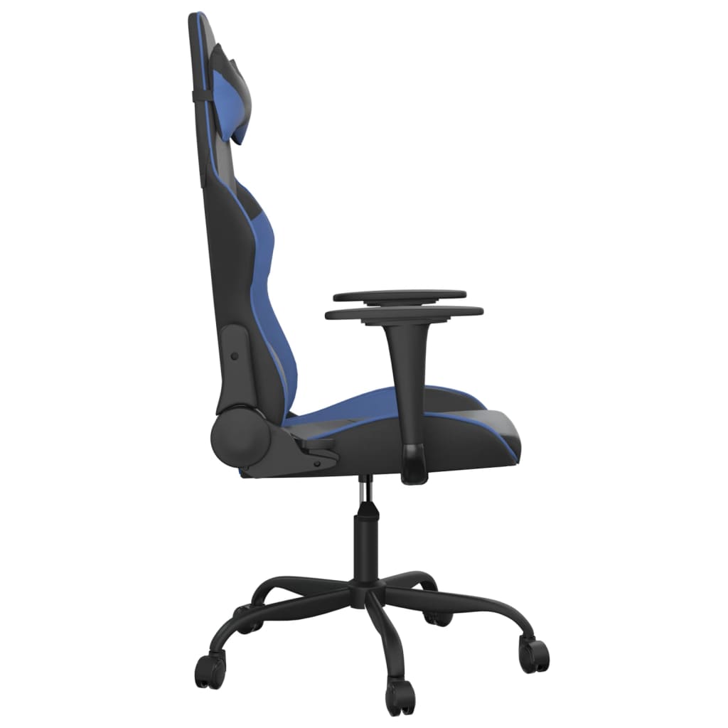 Gaming Chair with Massage Function Black and Blue Synthetic Leather