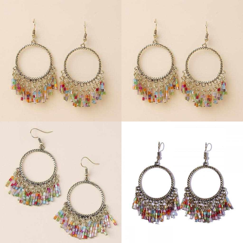 Ethnic Style Alloy Geometric Dangle Earrings With Sparkling Stones For Gift Giving