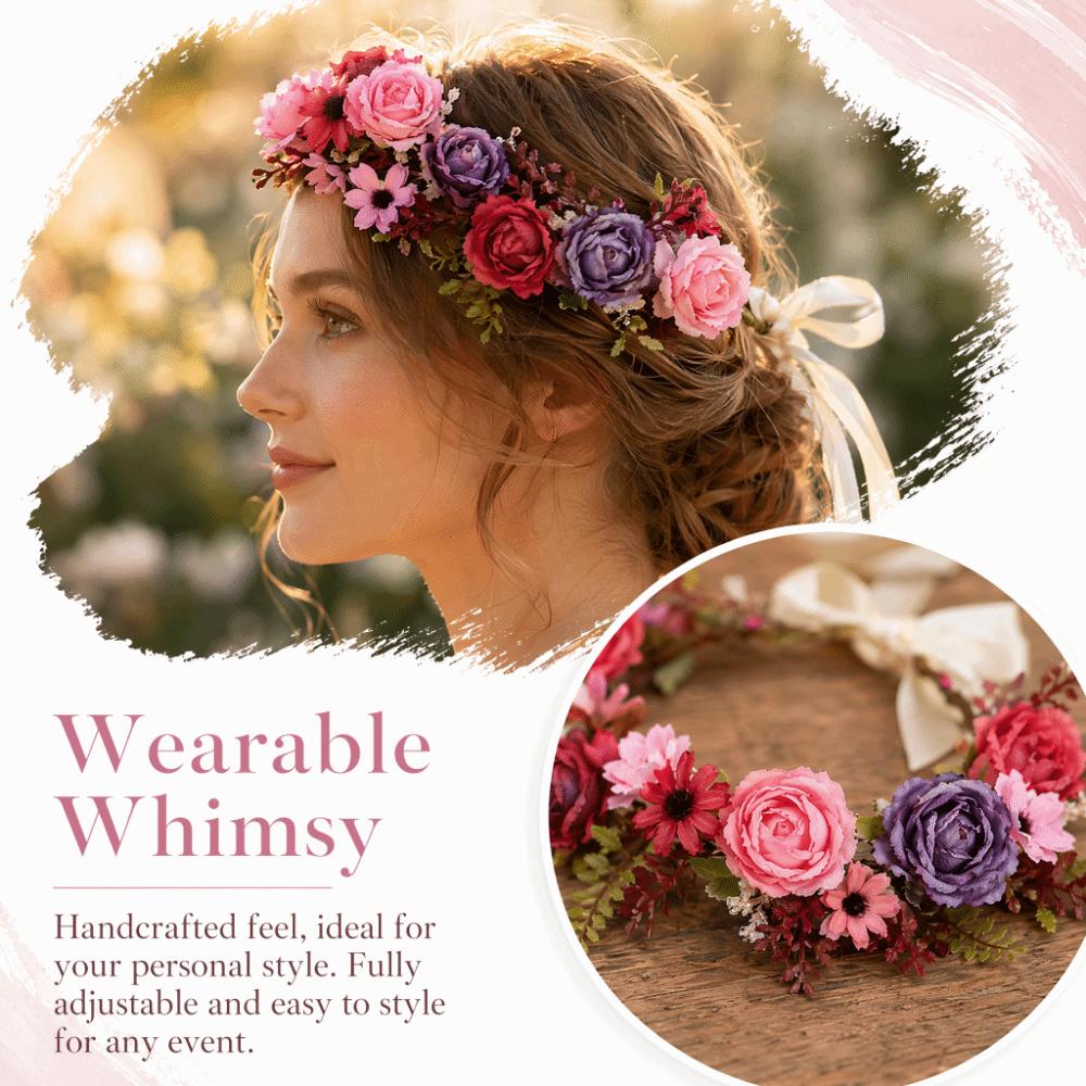 Adjustable Ribbon Artificial Flower Headband Fabric Garland Flower Crown Bridal Wedding