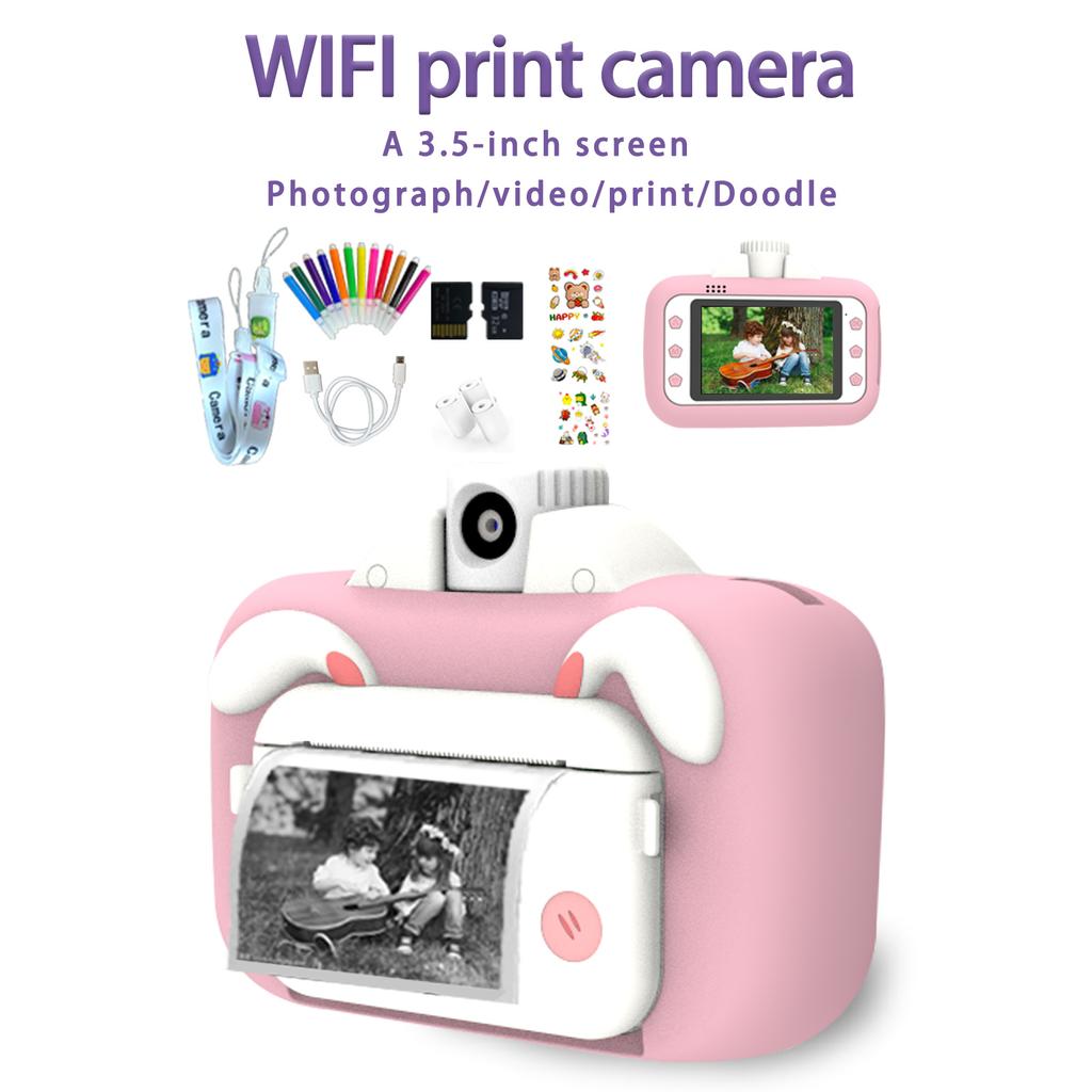 Kid Camera Children 1080P Digital Camera Thermal Print 3.5Inch IPS Screen 180° Rotatable 4K Lens Photo Selfie 32GB Memory Card