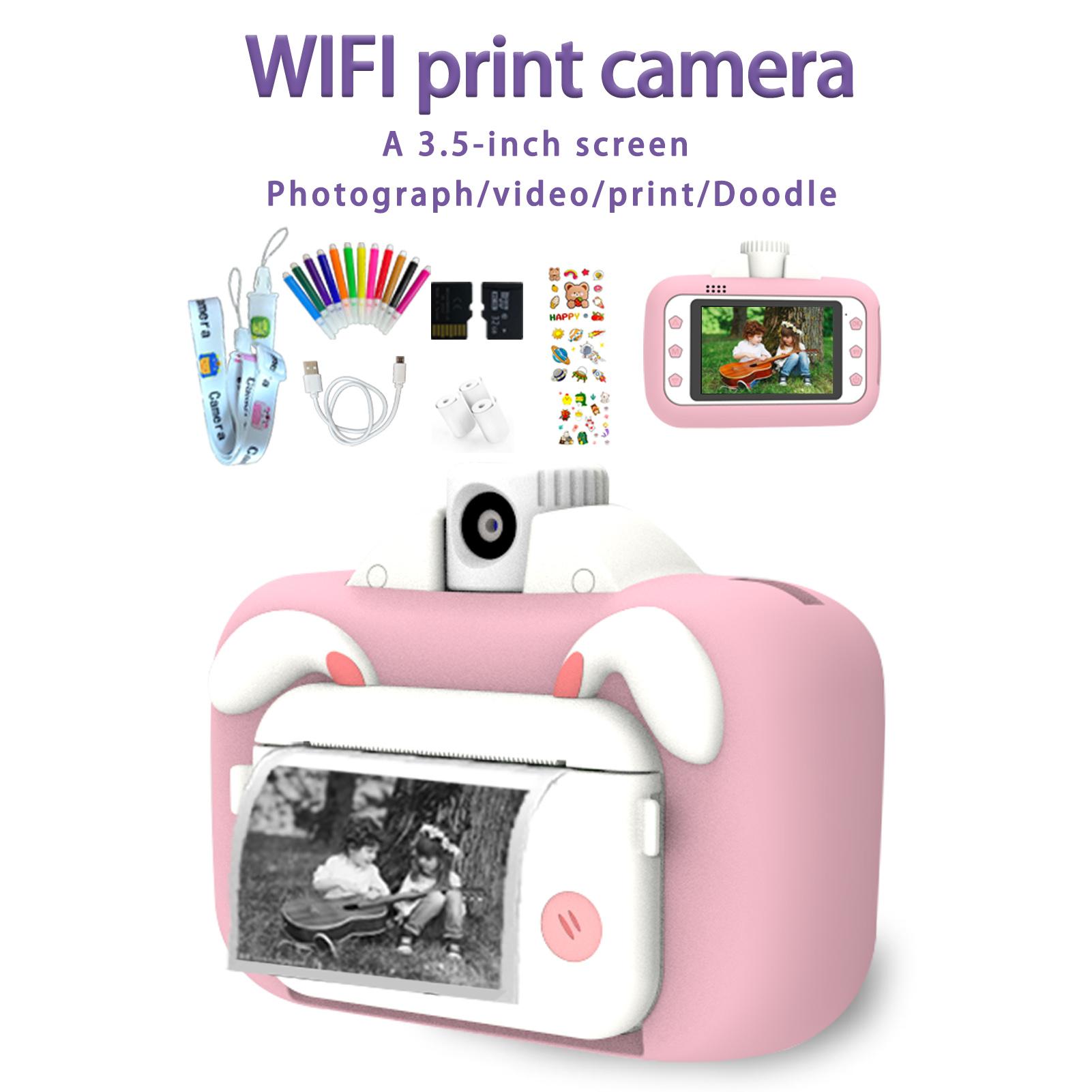 

Bisofice Kid Camera Children 1080P Digital Camera Thermal Print 3.5Inch IPS Screen 180°Rotatable 4K Lens Photo Selfie розовый