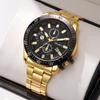 Men's Stainless Steel Watch Big Face Gold Black Analog Quartz Watch Luxury Waterproof Date Dress Watch Men
