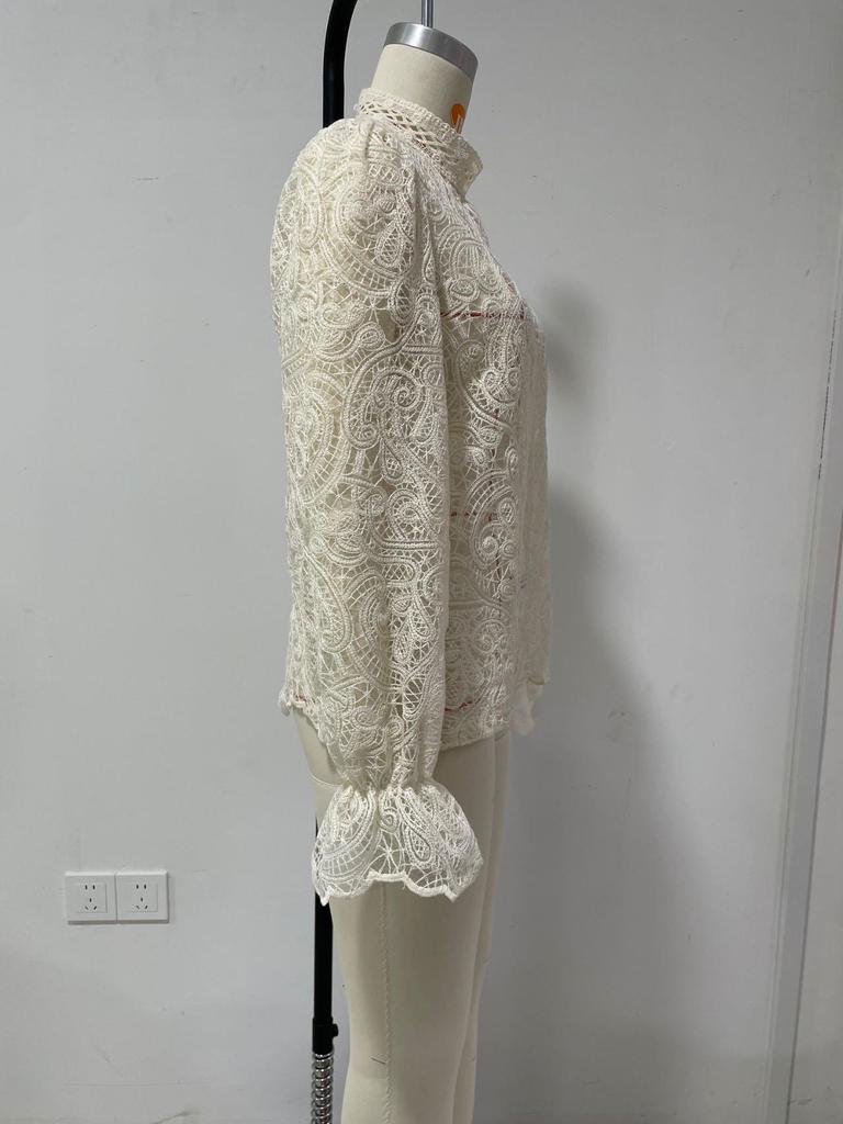 Elegant Lace Stand Collar Long Sleeve Shirt: European & American Style with Korean Niche Design for Autumn & Winter