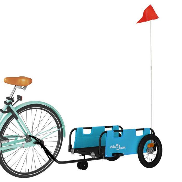 VidaXL Remorque de Vélo, Chariot de Transport avec Barre d'Attelage, Remorque de Bicyclette avec Drapeau pour Bagage, Bleu 94184