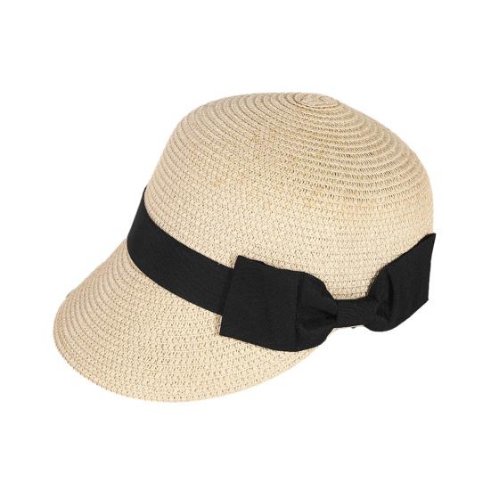 Chapeau de paille Large Ruban Noir Nœud Dôme Visière Plate Casquette de Baseball Léger Respirant Chapeau Protection Solaire