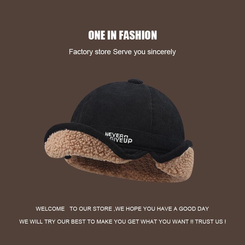 Lamb wool thickened warm duck tongue ear protection hat men and women autumn and winter thickened cycling flight