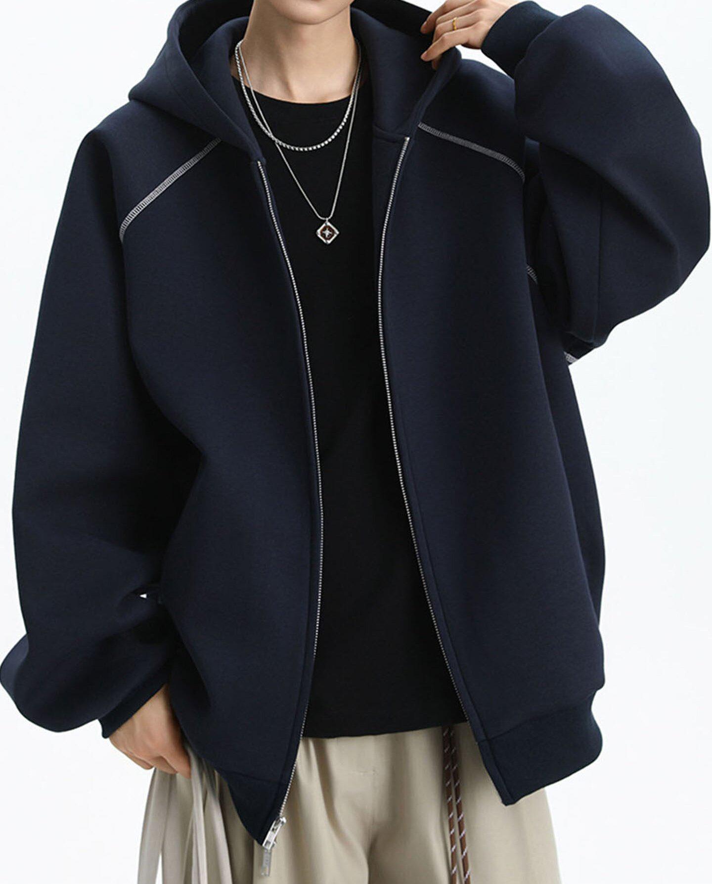 

Unisex High Street Casual Zipper Hoodie - Trendy American Brand for Men & Women 2XL темно-синього кольору