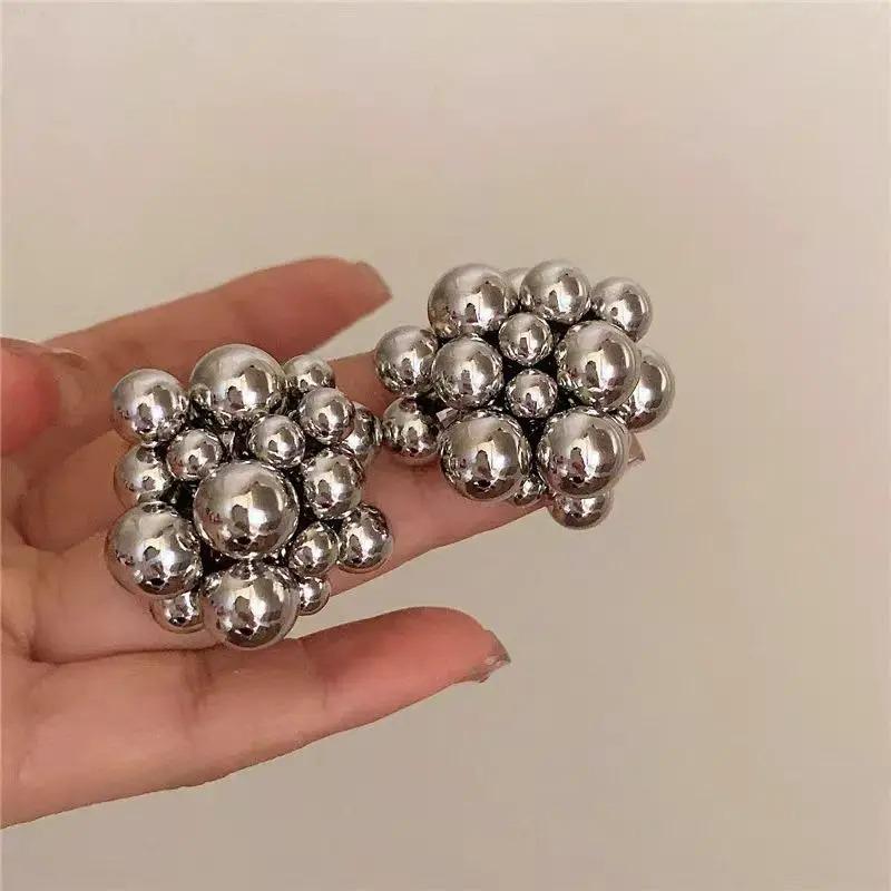 

Trendy CCB Unique Braided Plastic Ball Bead Stud Earrings for Women Trendy Goth Gold Color Piercing Earring Party Zircon Gift