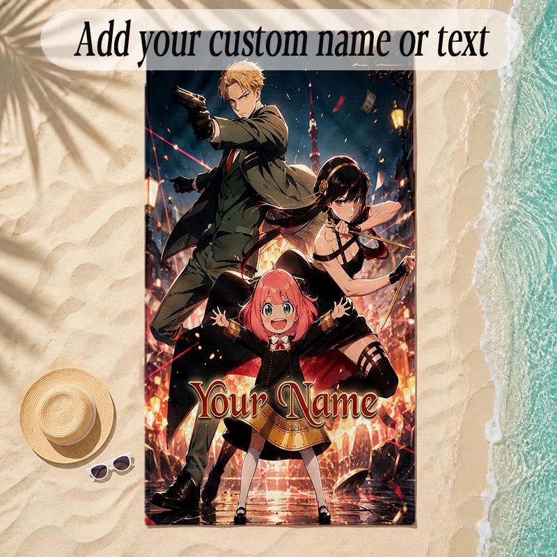 Beach TowelSpy × Family Custom Name Text Personalized Soft Towel for Beach Pool Indoor Home Decor Gift