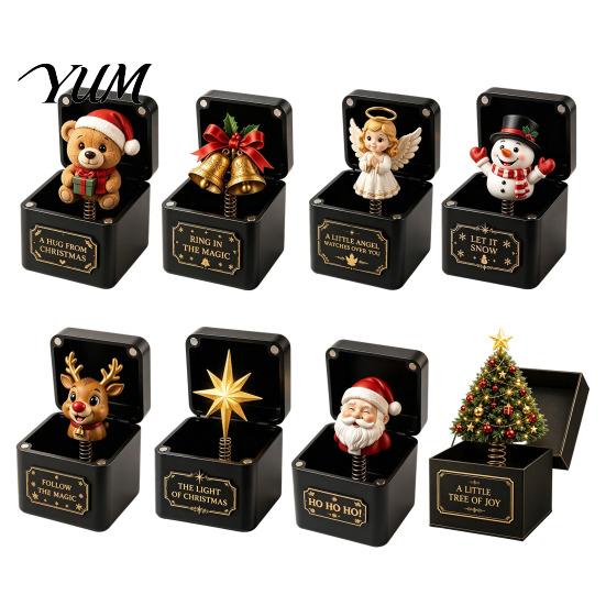 Holiday Desktop Decoration 3D Printed Christmas Pop-Up Magic Box with Spring Action, Xmas Elements/Angel/Star Star of Bethlehem Gift Ornaments,