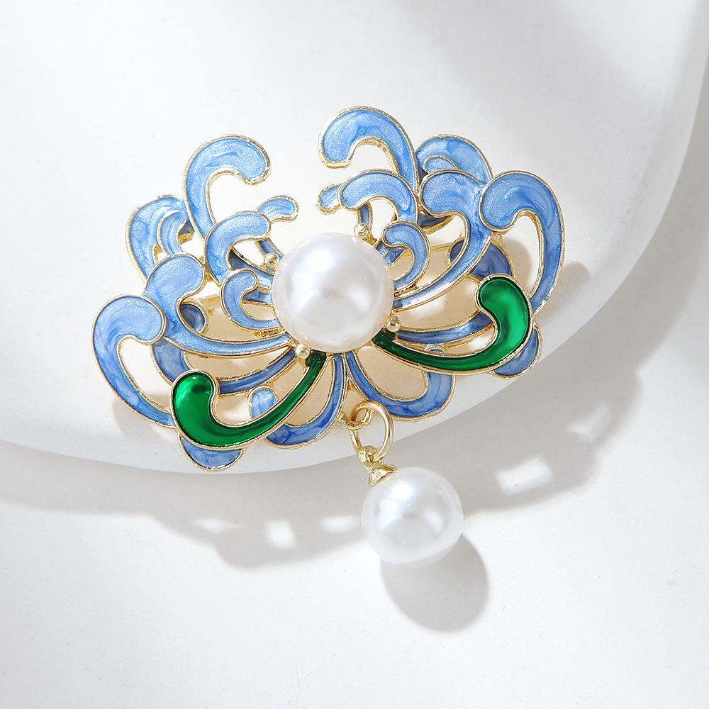 Barockperlenbrosche Premium-Sinn Blumen Chrysantheme Anzug Perfektes Geschenk für Paare Mantel Cheongsam Korsagen-Anstecknadel Schmuck