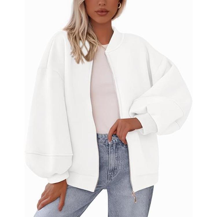 Women Loose Fit Baseball Jacket with Zipper Front Multi Color Casual Outerwear