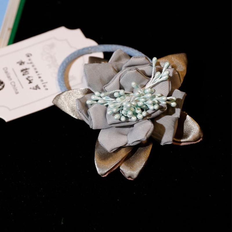 

Vintage Handmade Fabric Camellia Hair Tie - Mori Girl Pastoral Style сірий колір