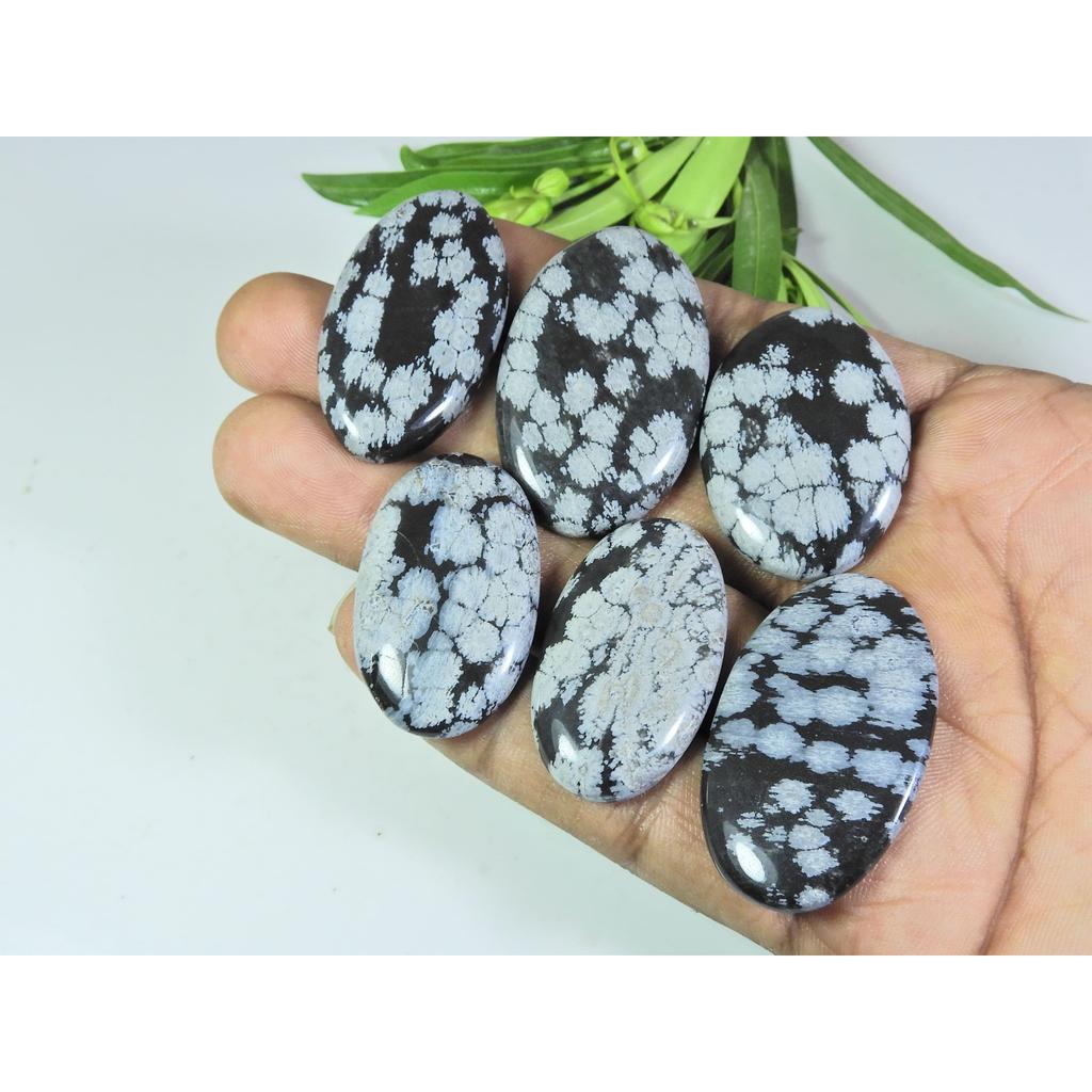 211Cts. Natural Snowflake Obsidian Oval Cabochon Loose Gemstone 06 Pcs Lot A-15