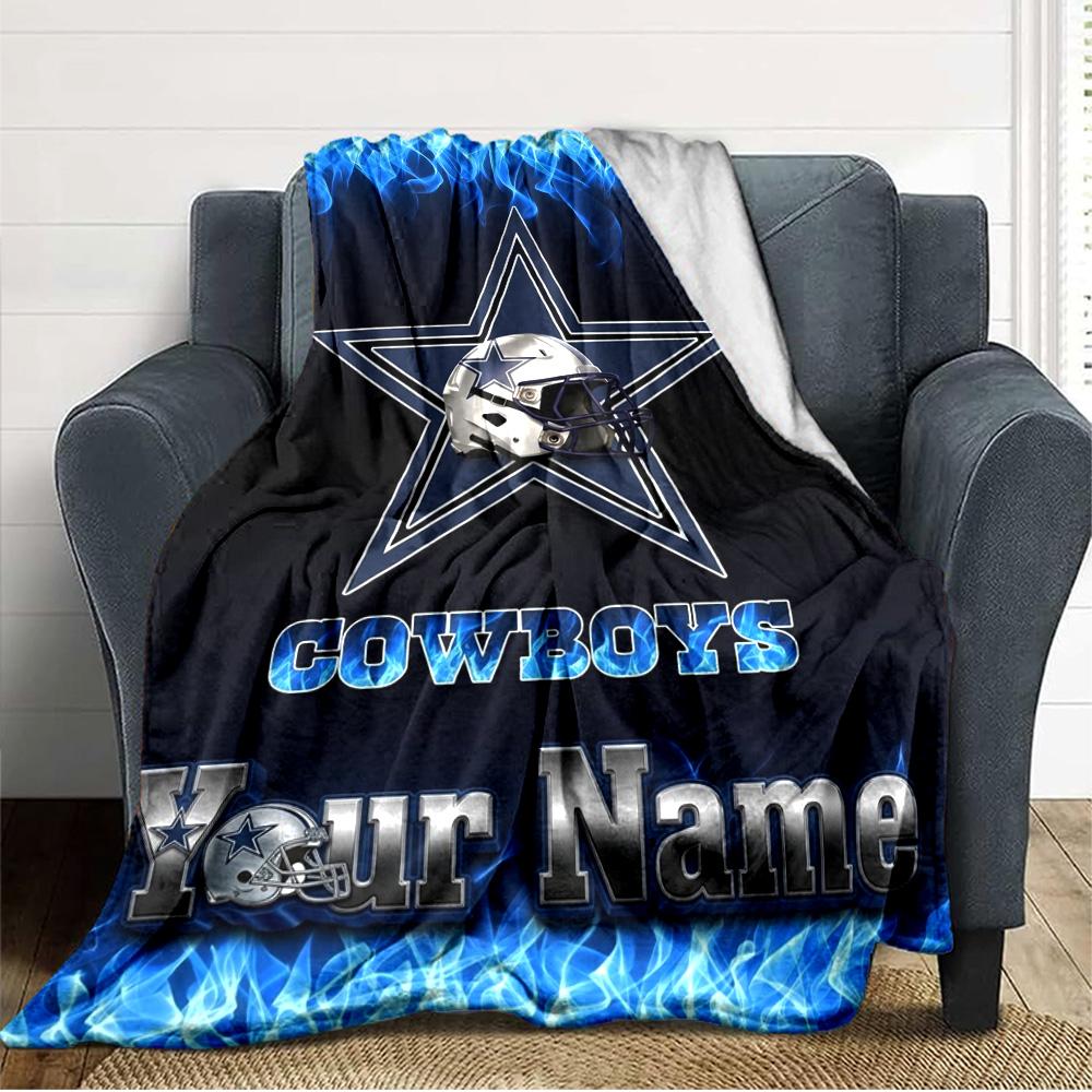 Name Custom Dallas Cowboys Logo Print Flannel Blanket High Quality Warm Comfortable Cover for All Seasons Perfect for Gifts Home Decor