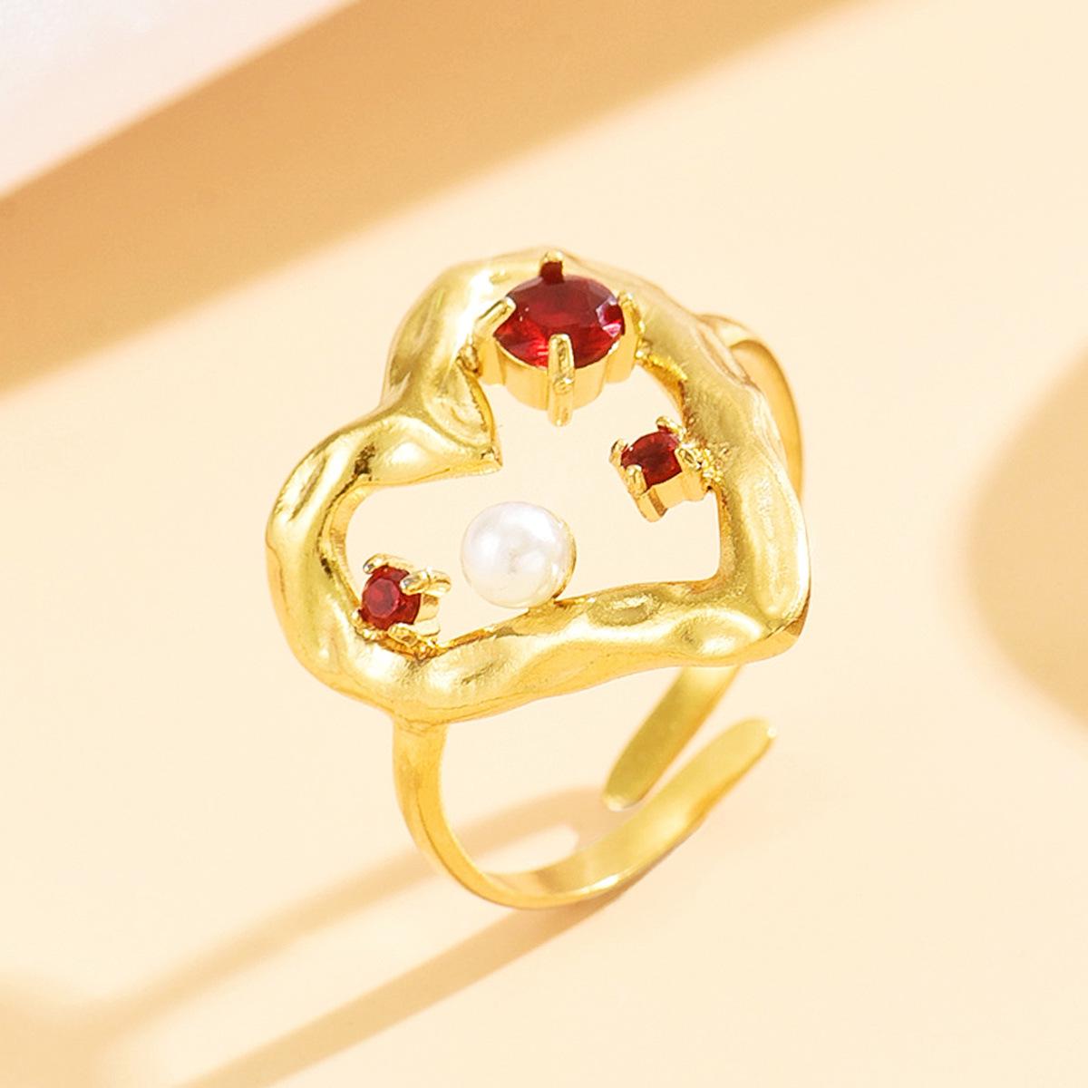 Fairy Sweet Heart Hollow Stainless Steel Adjustable Ring with Colorful Zircon