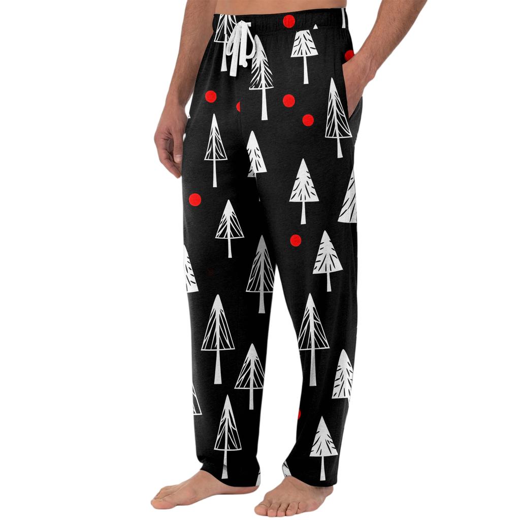 Men's Knitted Fashion Print Pocket Casual Pants Pajama Pants