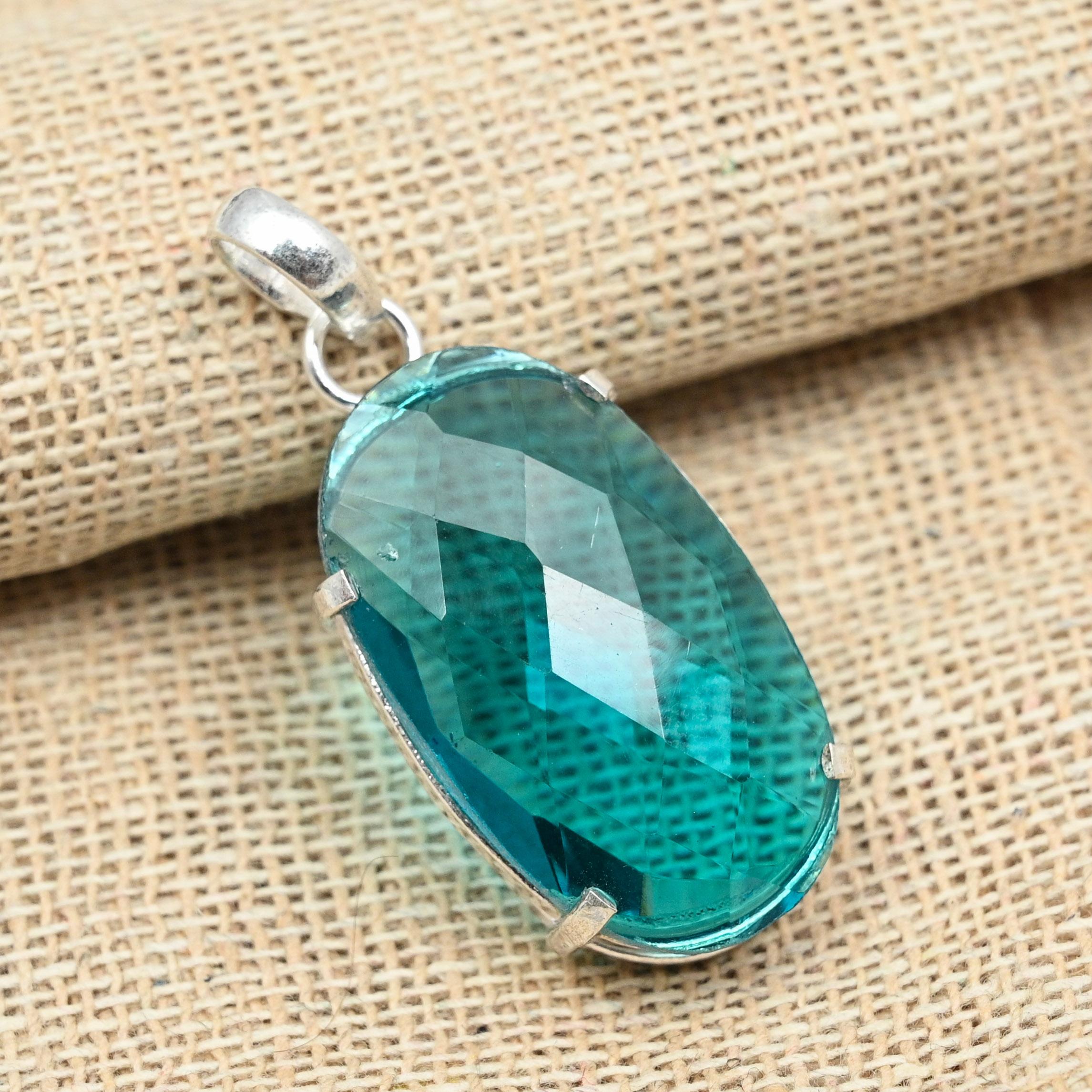 

Граненый Индиколит Турмалин Драгоценный камень 925 пробы Серебряный кулон Ювелирные изделия ручной работы 1.77 inches синий