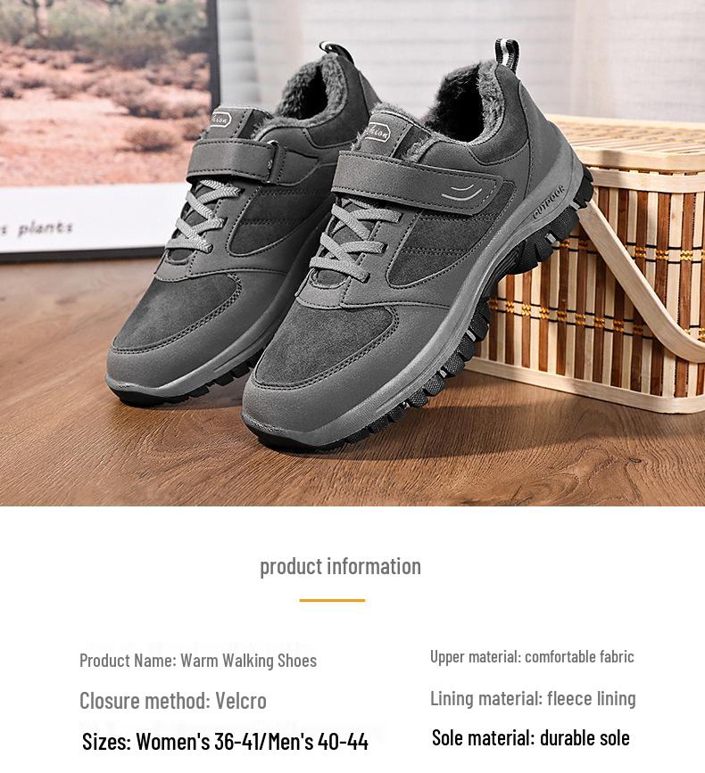 Men's Winter Magic Tape Lace-Free Cotton Boots - Velvet-Lined, Thickened & Warm Walking Snow Boots for Middle-Aged and Elderly