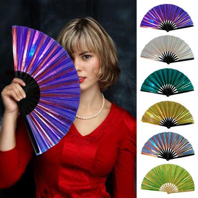 10 Inch Folding Fan Bright Color Hand Rave Fan Festival Renaissance Party Bamboo Party Decorative Dancing Performance Bamboo Holding Hand