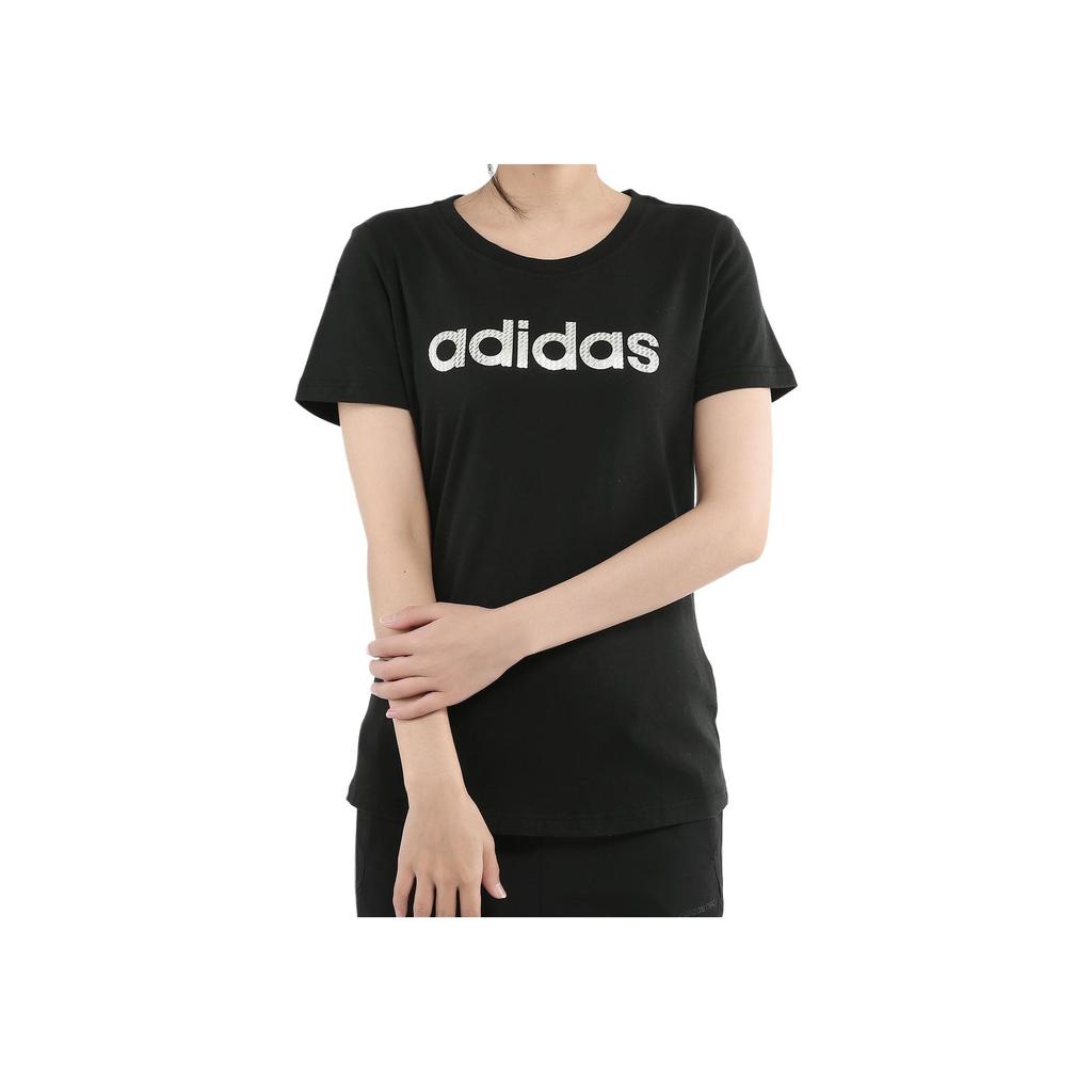 Adidas Sports Lifestyle Series Letter Logo Print Round Neck Short Sleeve T-Shirt Women T-Shirts Black DY8697