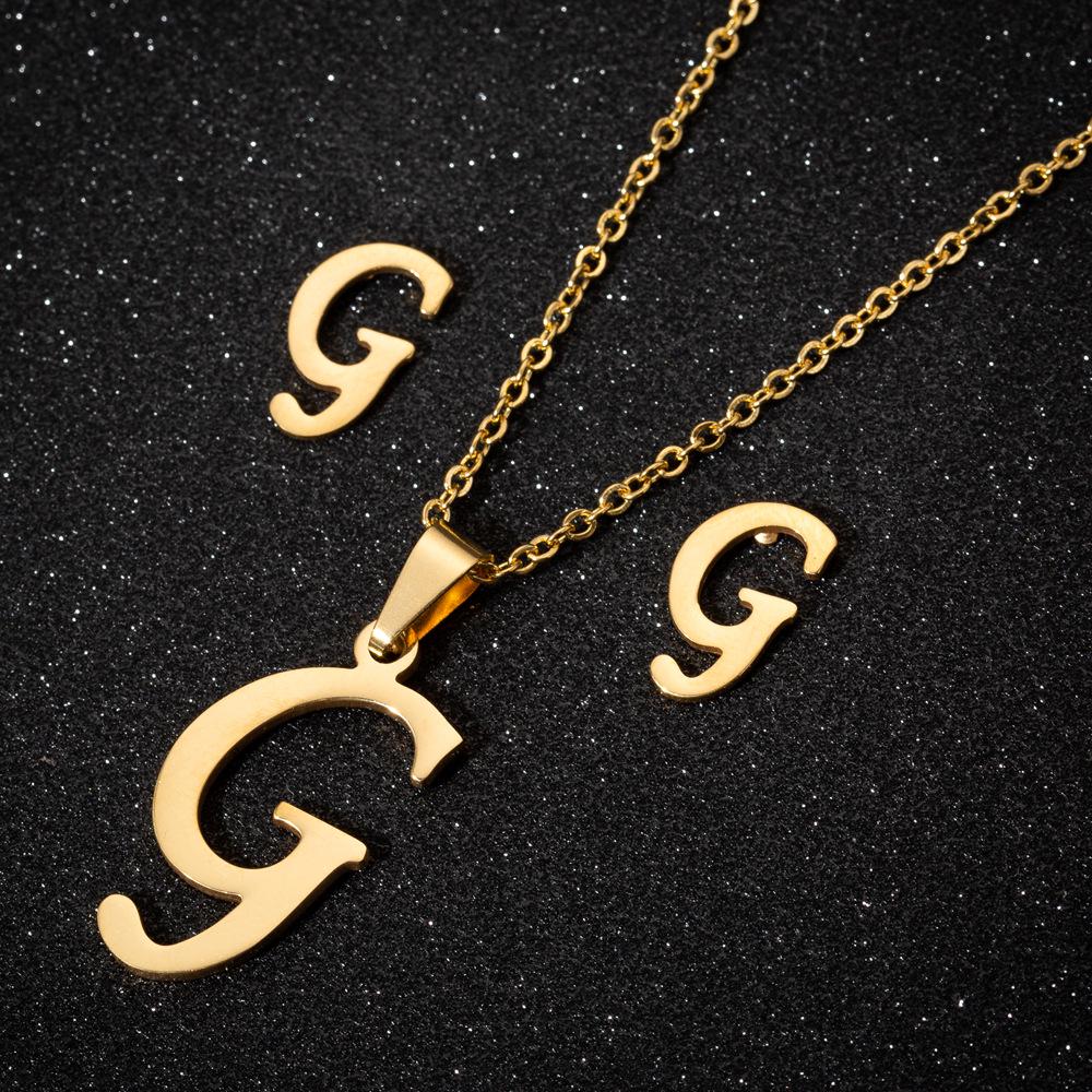 English Letter Necklace & Earring Set: Fashionable Jewelry for Women