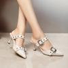Large size pointed buckle high heels summer new thin heel single shoes square buckle high heel bag head slippers women