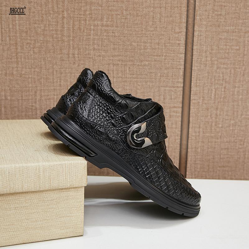 Fashion New men's leather boots for autumn and winter, warm fleece boots, crocodile leather patterned men's shoes for winter A 20