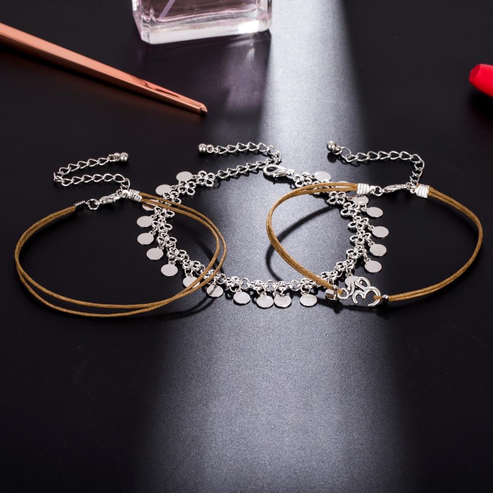 2024 3 Pcs Multi-Layer Anklet Set Handmade Round Pendant Beach Ankle Chain for Women Jewelry Party Gift