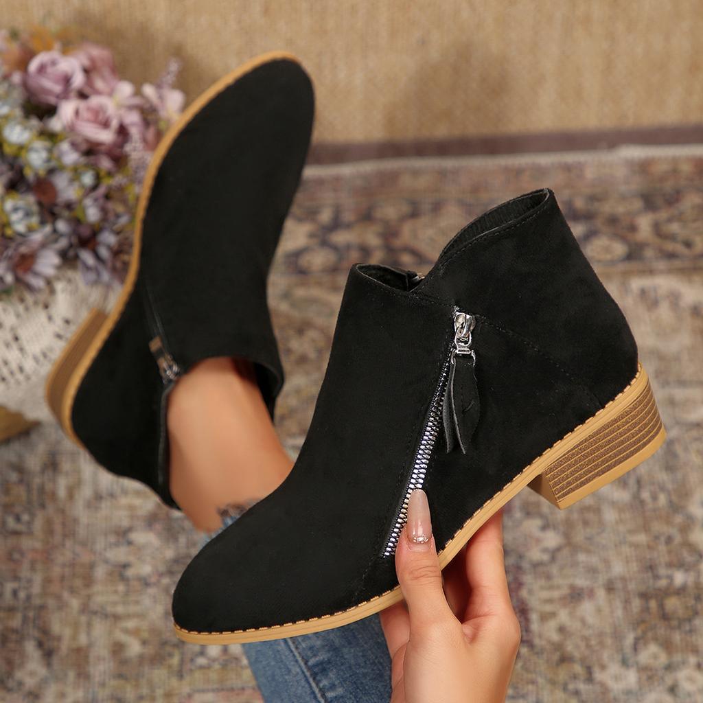 New autumn and winter women's and ankle boots suede heel side zipper large size Martin boots
