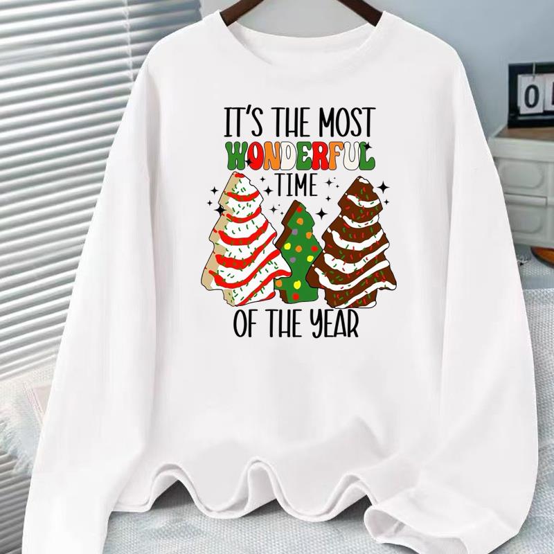 (Asian Size) Tree Sweet Christmas Holiday Graphic Tee Women Autumn Winter Casual Fashion Top Clothing Print T Shirt Long Sleeve T-shirts