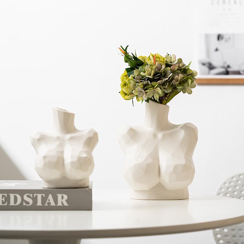 Kreative Weiße Menschliche Körpergeometrie Europäischer Und Amerikanischer Stil Kleine Mund Keramikvase Dekoration Hausornament Blumenarrangement Gerät