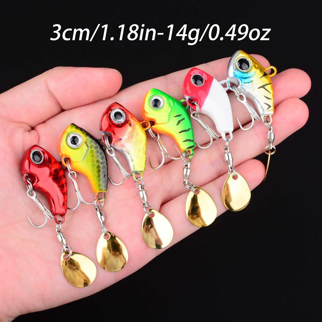 6Pcs Rotating Metal VIB Vibration Bait, Spinner Spoon Fishing Lures Jigs, Trout Winter Fishing Hard Baits Tackle Pesca Lure Set
